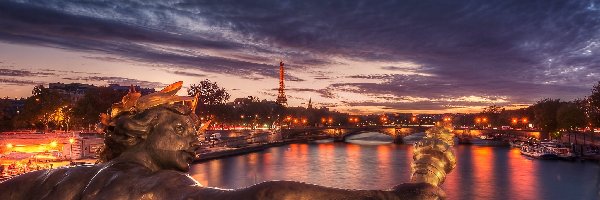 Posąg, Zmierzch, Wieża Eiffla, Francja, Miasto Paryż
