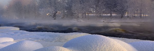 Rzeka, Szwecja, Zaspy, Zima