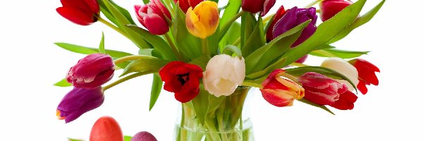 Wielkanoc, Bukiet, Tulipany, Pisanki, Kolorowe
