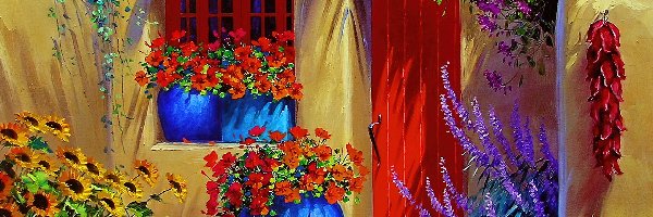 Drzwi, Kwiaty, Okno, Dom