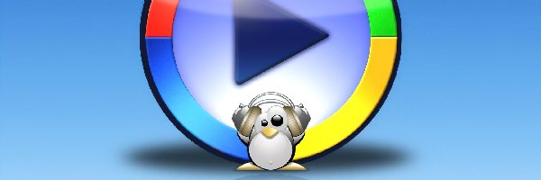 Windows Media Player, play, pingwin, słuchawki