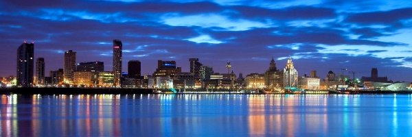 Rzeka, Liverpool, Oświetlenie, Drapacze chmur