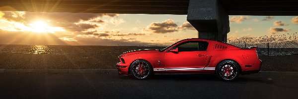 Ford Mustang GT500, Słońce, Promienie, Czerwony
