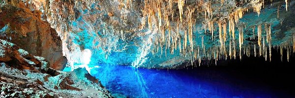 Stalaktyty, Blue, Lake, Jaskinia, Bonito, Jezioro, Cave