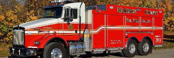 Wóz strażacki, Droga, Kenworth T-800, Straż pożarna, Drzewa