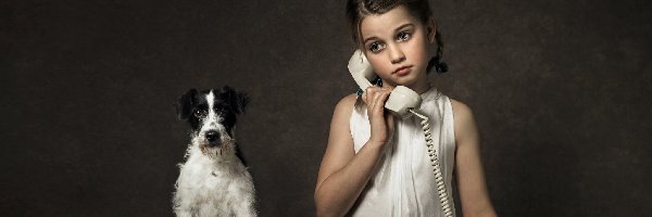 Telefon, Parson Russell terrier, Pies, Dziewczynka