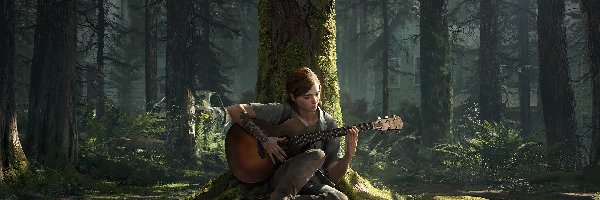Drzewo, Kobieta, Gitara, Las, The Last of Us, Gra