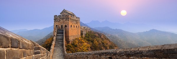 Góry, Chiny, Słońce, Wielki Mur Chiński