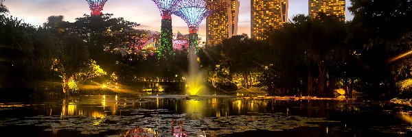 Gardens by the Bay, Marina Bay Sands, Ogród, Singapur, Hotel, Staw