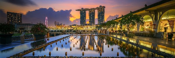 Oświetlenie, Marina Bay Sands, Noc, Woda, Hotel, Singapur