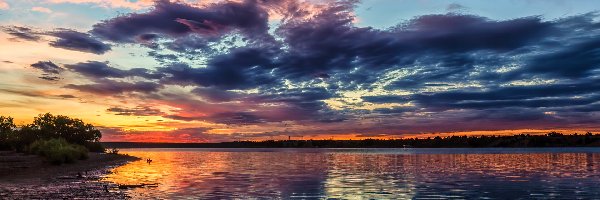 Kolorado, Chmury, Wschód słońca, Stany Zjednoczone, Chatfield Lake, Jezioro
