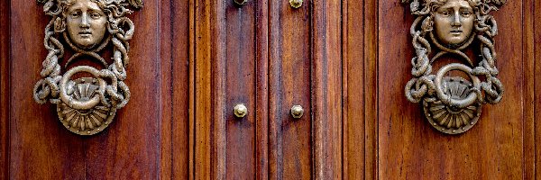 Brama, Kołatki, Drewno, Drzwi