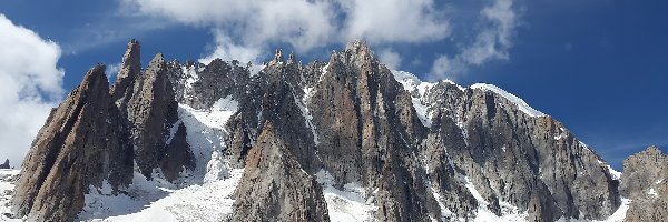 Mont Blanc du Tacul, Mont Blanc, Francja, Chmury, Szczyty, Śnieg, Zima, Góry