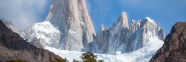 Argentyna, Zima, Skały, Fitz Roy, Góra, Patagonia, Park Narodowy Los Glaciares