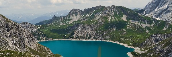 Bludenz, Skały, Chmury, Austria, Góry, Jezioro Lunersee