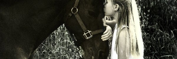 Koń, Długimi, Włosami, Fotografia, Z, Dziewczynka