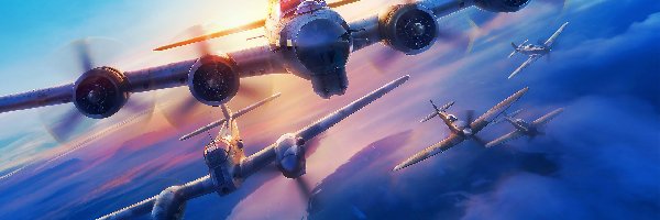Gra, Samoloty, World of Warplanes, Niebo, Chmury