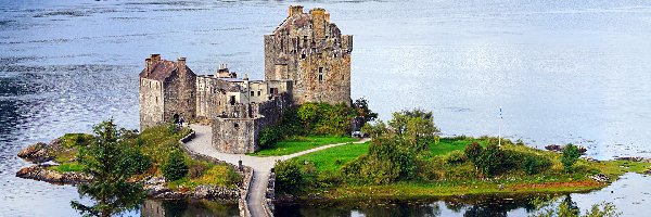 Ruiny, Zamek, Drzewa, Loch Duich, Eilean Donan, Wyspa, Jezioro, Szkocja