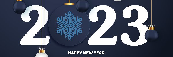 Happy New Year, Bombki, Napis, 2D, 2023, Nowy Rok