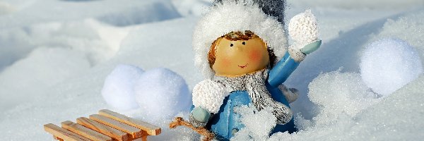Figurka, Śnieg, Sanie, Laleczka, Zabawki, Zima