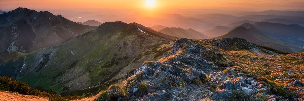 Góry, Karpaty, Mała Fatra, Słowacja, Zachód słońca