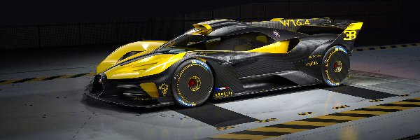 Żółto-czarne, 3D, Bok, Bugatti Bolide