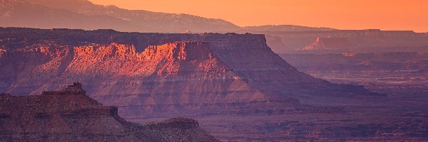 Utah, Skały, Moab, Stany Zjednoczone, Park stanowy Dead Horse Point, Zachód słońca