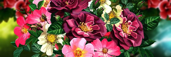 Bukiet, Grafika 2D, Róże, Kwiaty