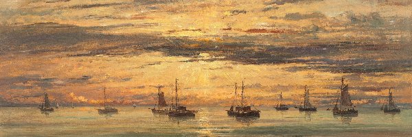 Morze, Hendrik Willem Mesdag, Żąglówki, Zachód słońca, Obraz, Malarstwo