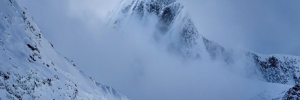 Szczyty, Mgła, Śnieg, Góry