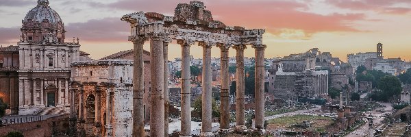 Włochy, Zabytek, Świątynia Saturna, Forum Romanum, Rzym, Ruiny, Wzgórze Kapitolińskie