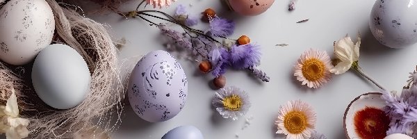 Pisanki, Wielkanoc, Kwiaty, Jajka
