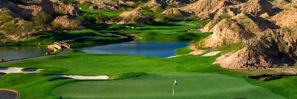 Wolf Creek Golf Club, Mesquite, Wzgórza, Newada, Stany Zjednoczone, Pole golfowe, Staw