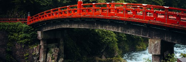 Japonia, Shinkyo Bridge, Rzeka, Most, Czerwony, Nikko, Drzewa