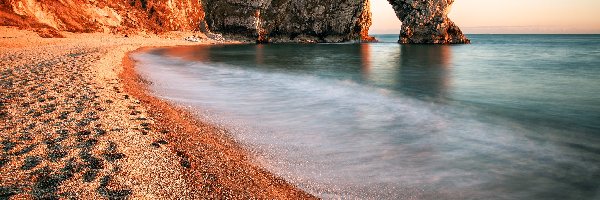 Wybrzeże Jurajskie, Hrabstwo Dorset, Durdle Door, Łuk skalny, Morze, Plaża, Skały, Anglia