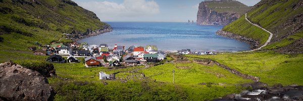 Wyspy Owcze, Wyspa Streymoy, Tjornuvik, Dania, Domy, Zatoka