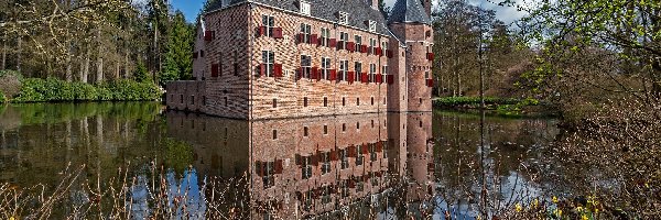 Apeldoorn, Kanał, Drzewa, Holandia, Het Oude Loo, Zamek