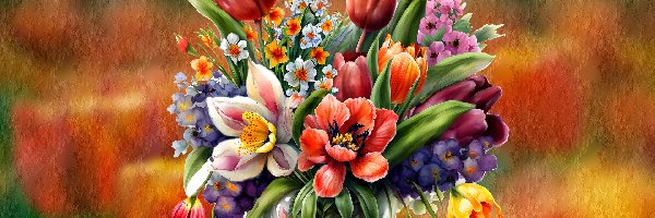 Kwiaty, Grafika, Tulipany, Kolorowe