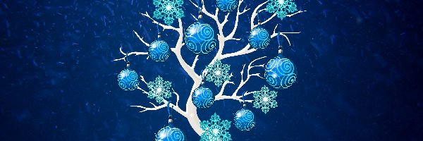 Bombki, Boże Narodzenie, Tło, Granatowe, Drzewo, Śnieżynki, Śnieg, Grafika