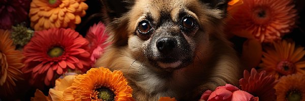 Mordka, Kwiaty, Pomarańczowe, Pies