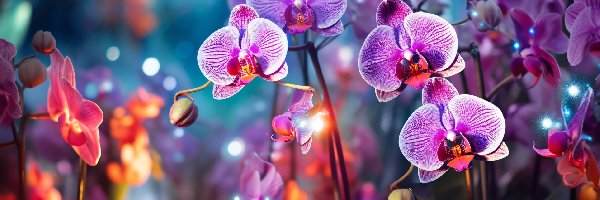 Orchidea, Storczyki, Kwiaty, Grafika, Światło