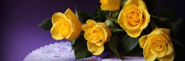 Żółte, Wachlarz, Róże, Bukiet
