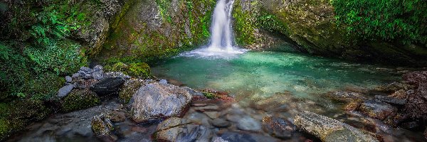 Wodospad, Glenorchy, Skały, Lake Face Creek Falls, Queenstown, Nowa Zelandia