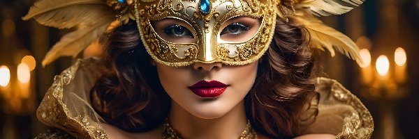 Kobieta, Karnawałowa, Maska, Pióra, Biżuteria
