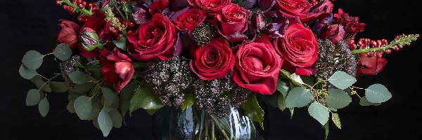 Bukiet, Czerwone, Kwiaty, Wazon, Róże