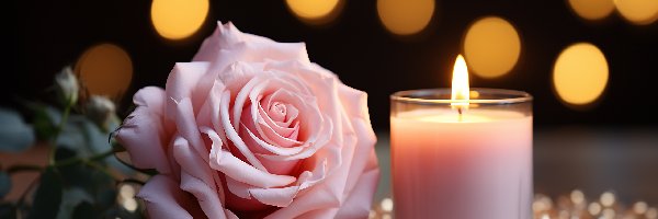 Różowa, Świeczka, Róża, Kompozycja