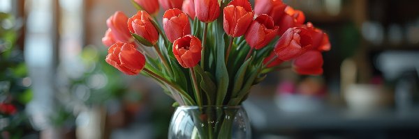 Bukiet, Tulipany, Czerwone, Tulipan, Wazon Kwiat