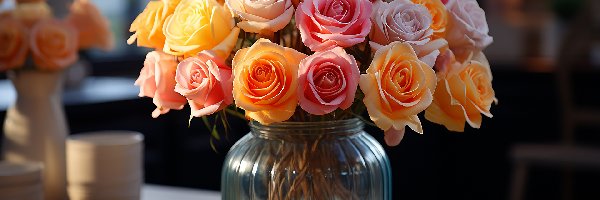 Wazon Róża, Kwiaty, Róże, Kwiat, Kolorowe, Bukiet