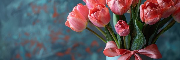 Kokarda Kwiat, Tulipany, Wazon, Tulipan, Różowe, Bukiet