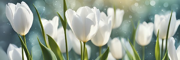 Tulipany, Kwiaty, Grafika, Białe